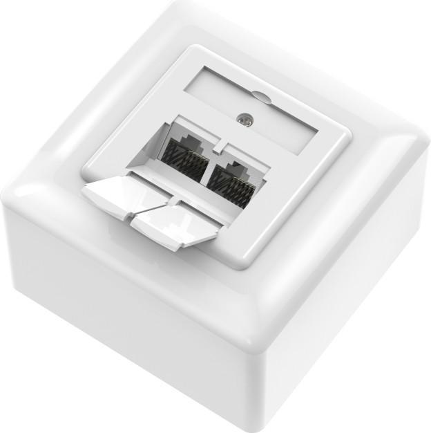 Produktbild Hama Netzwerkdose, CAT-6a, 10 Gbit/s, geschirmt, 2 Ports, Aufputz-/Unterputz