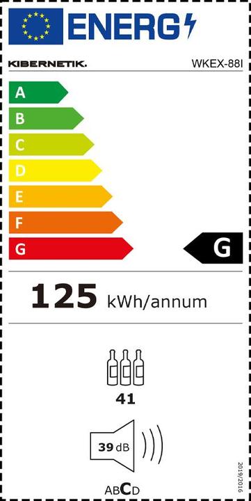 Energy Label Kibernetik Weinkühlschrank 40 Flaschen 1 Zone