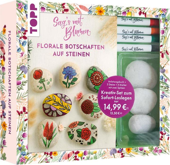 Actual product image Kreativ-Set: Sag's mit Blumen - Florale Botschaften auf Steinen. Mit Anleitungsbuch und Mat (German, Ludmila Blum, 2024)