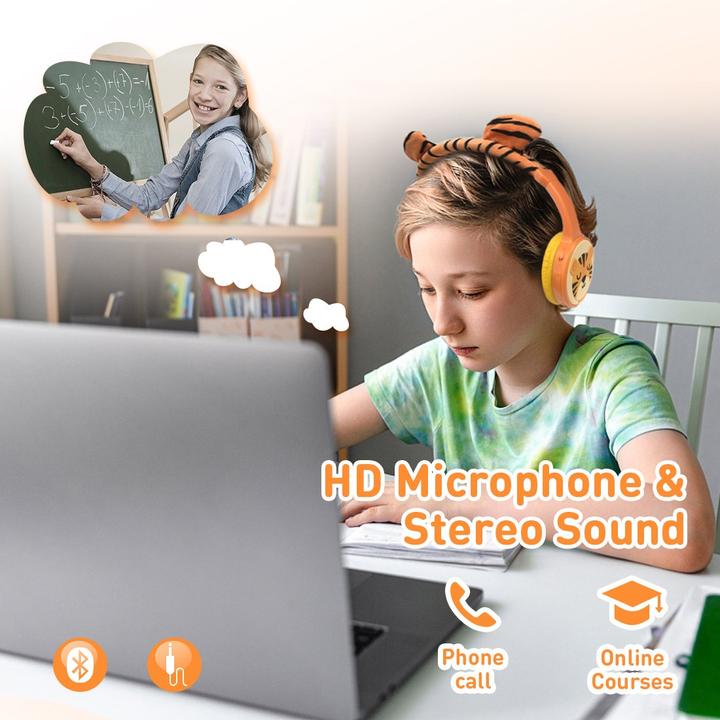 Immagine prodotto PhoneLook Custodia cool sans fil Bluetooth 5.3 per bambini con volume attenuato 85dB e design divertente Tigre