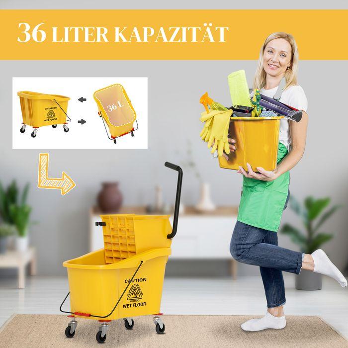 Produktbild Swisshandel24 Putzwagen Reinigungswagen 36 Liter Eimer mit Presse, Mopp und Griff Gelb (1 Stk.)