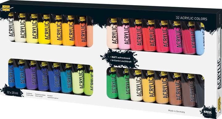 Actual product image Solo Goya Acrylic Set (Beige, Cobalt blue, Light green, Oxide brown dark, Ivory, Leaf green, Coelin blue, Yellow green, Ultramarine blue, Turquoise, Violet, Real orange, Permanent green, Primary blue, Dark brown, Ochre, Rosé, Terracotta, Light blue, Wine red, Crimson, Real yellow light, vermilion, 640 ml)