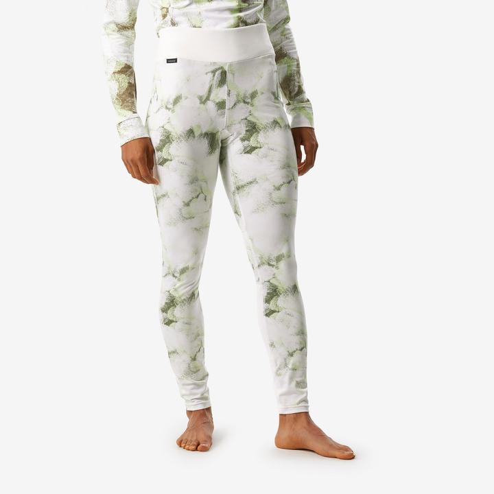 Wedze Skiunterwäsche Funktionshose Damen - BL 500 Seamless grün/weiss mit Print