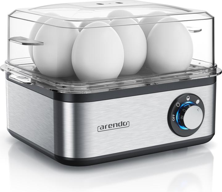 Arendo Edelstahl Eierkocher 8-fach, 500 W, Edelstahl, Warmhaltefunktion, Härtegrad einstellbar, silber