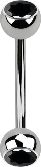 Star Piercing Micro Banane silber mit zwei Kugeln Kristall schwarz (ohne Messing, Titan G23)