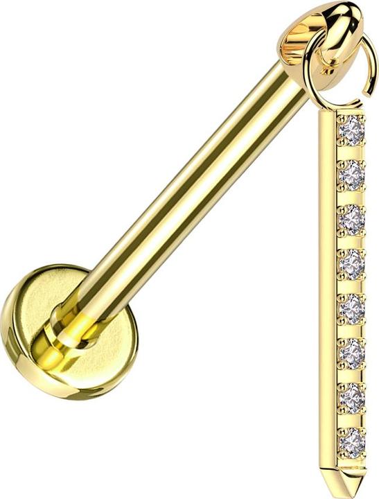Produktbild Star Piercing Micro Labret Innengewinde vergoldet Cone vergoldet Anhänger Balken Kristalle silber (ohne Messing, Titan G23)