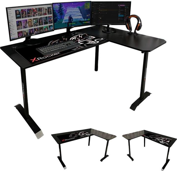 Produktbild X Rocker Bureau de jeu en coin en L réversible Panther XL Ambi Noir Carbone
