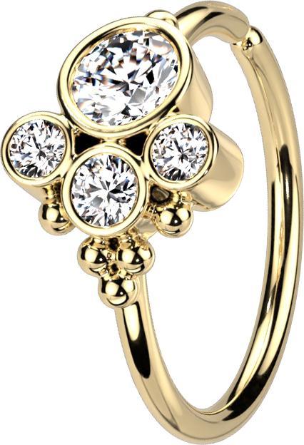 Star Piercing Micro Piercing Ring 14k vergoldet vier Kristalle fünf Kugeln (Messing)