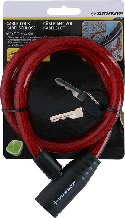 Dunlop - Spiral-Fahrradschloss mit Schlüssel 65 cm (rot)