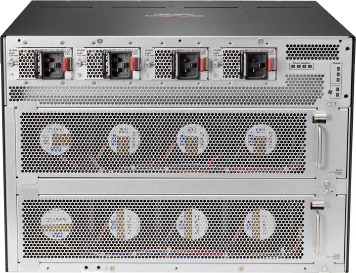 Actual product image HPE E Aruba 6405 Switch, 2 Management Module Slots, 5 Line Module Slots, 4 Power Supply Slots, 2 Fan T