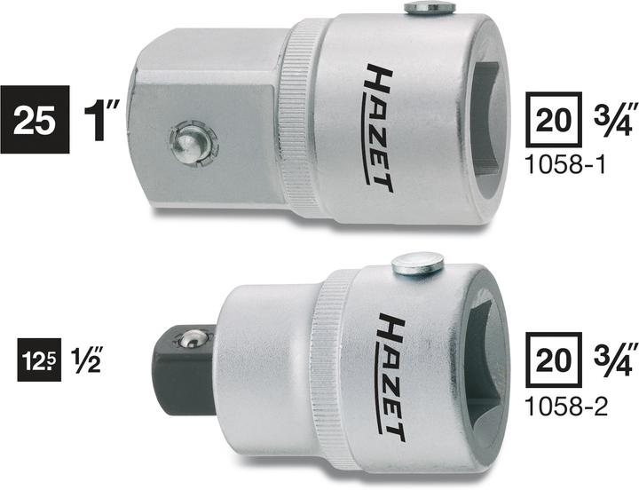 Actual product image HAZET Reducer 1058-2 ∙ Square, hollow 20 mm (3/4 inch) ∙ Square, solid 12.5 mm (1/2 inch) (20 mm)