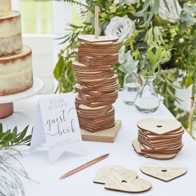 Actual product image Ginger Ray Guest book heart stack with 85 wooden hearts