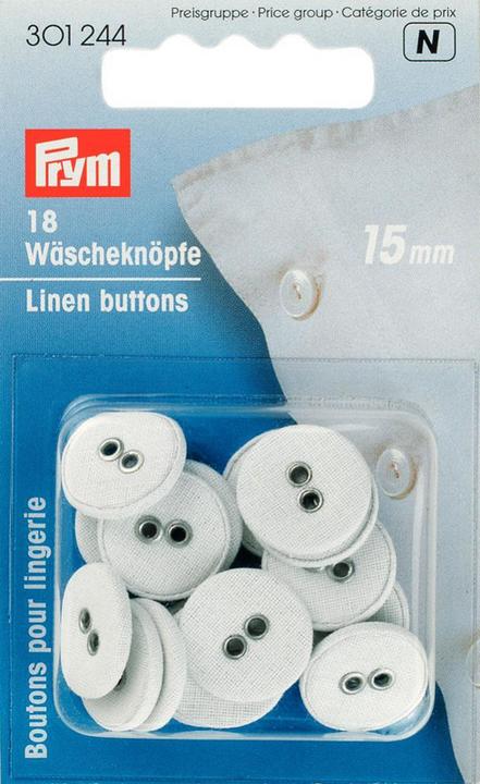 Produktbild Prym Wäscheknopf Leinen, weiss 15 mm, Karte 18 Stk.