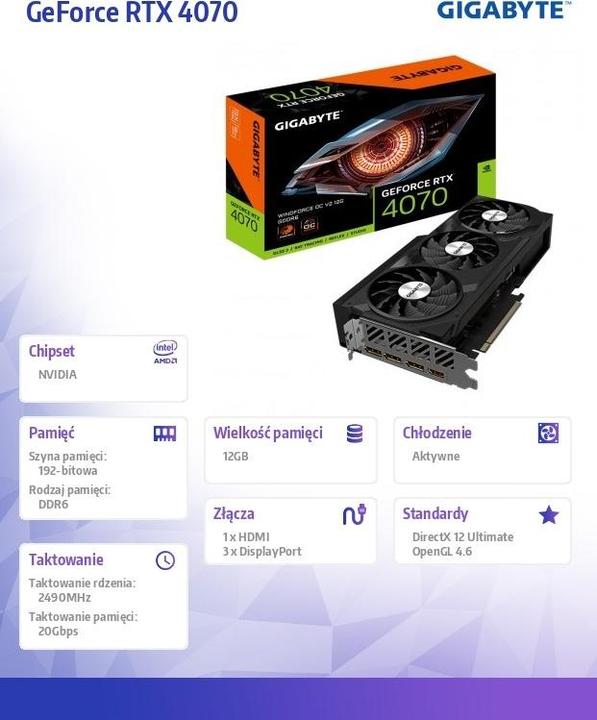 Image du produit Gigabyte VGA GBT RTX4070 12GB Windforce 3X OC V2 (12 Go)