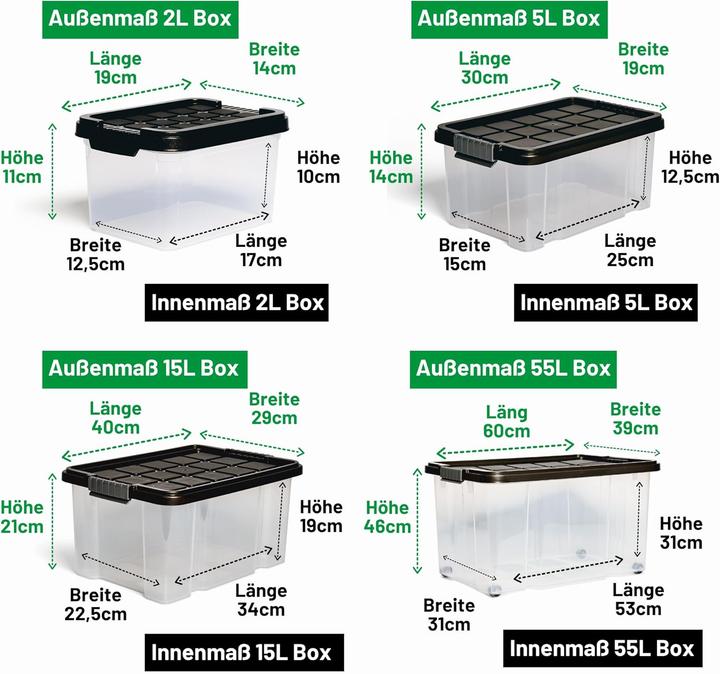 Actual product image Novatool Novaliv 7 tlg Sparset Aufbewahrungsboxen mit Deckel Anthrazit 1x55 L + 2x 15L + 2x 5L + 2x 2L Nestba (55 l)