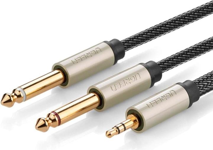 Actual product image Ugreen AV126 Cable TRS 3.5 mm to 2x TS - 1m (grey) (1 m, 3.5mm jack (AUX))