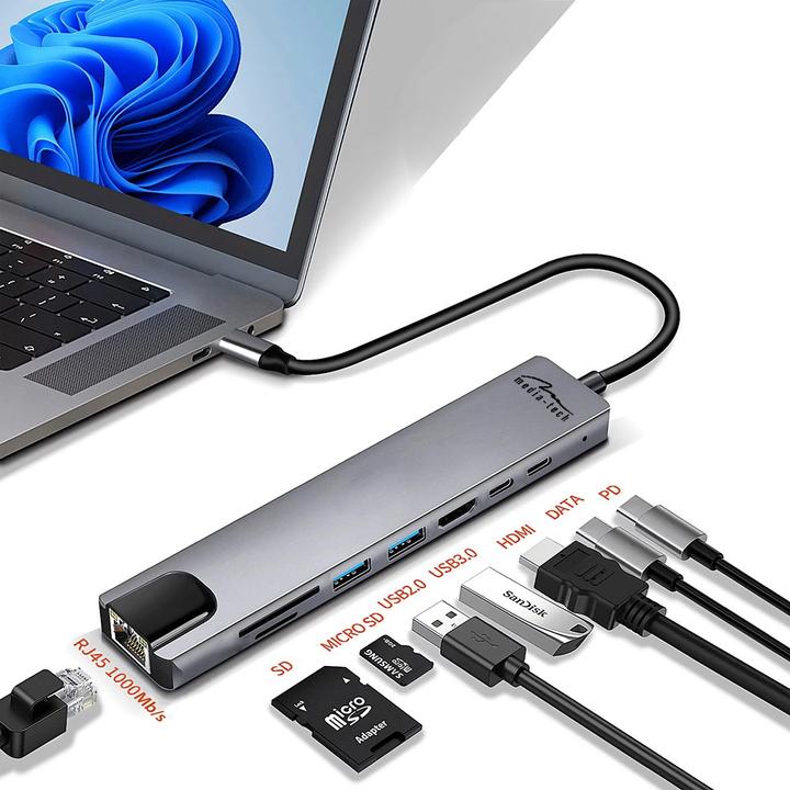 Actual product image Media-Tech USB HUB 8 IN 1 GIGA LAN HUB MT5046 (USB-C)
