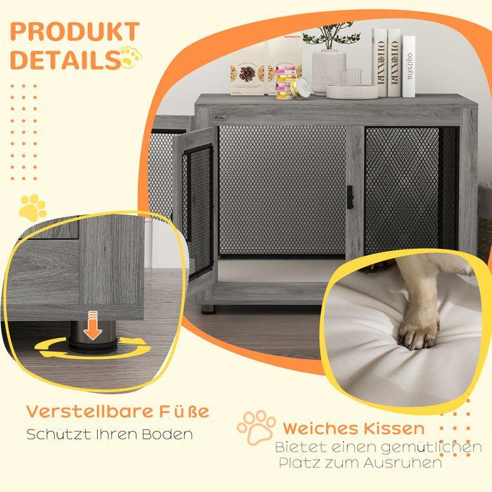 Produktbild Swisshandel24 Hundekäfig für Zuhause, Hundebox mit 2 Türen, Waschbaren Kissen, Grau