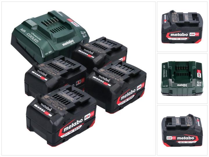 Image du produit Metabo Kit de base 4x batterie Li-Power 18 V 4,0 Ah CAS Li-Ion ( 4x 625027000 ) + ASC 145 rapide (18 V)