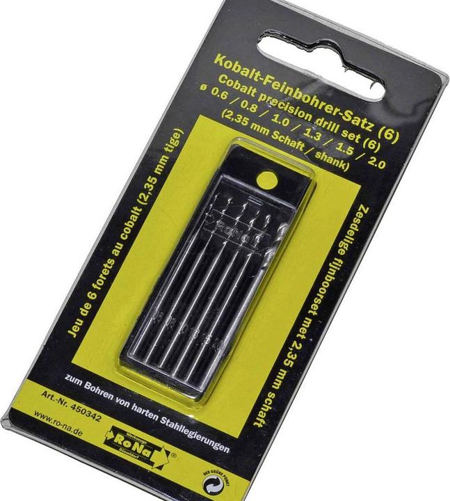 Actual product image RoNa HSS metal twist drill set 6t (1 mm, 0.8 mm, 1.3 mm, 1.5 mm, 2 mm, 0.6 mm)