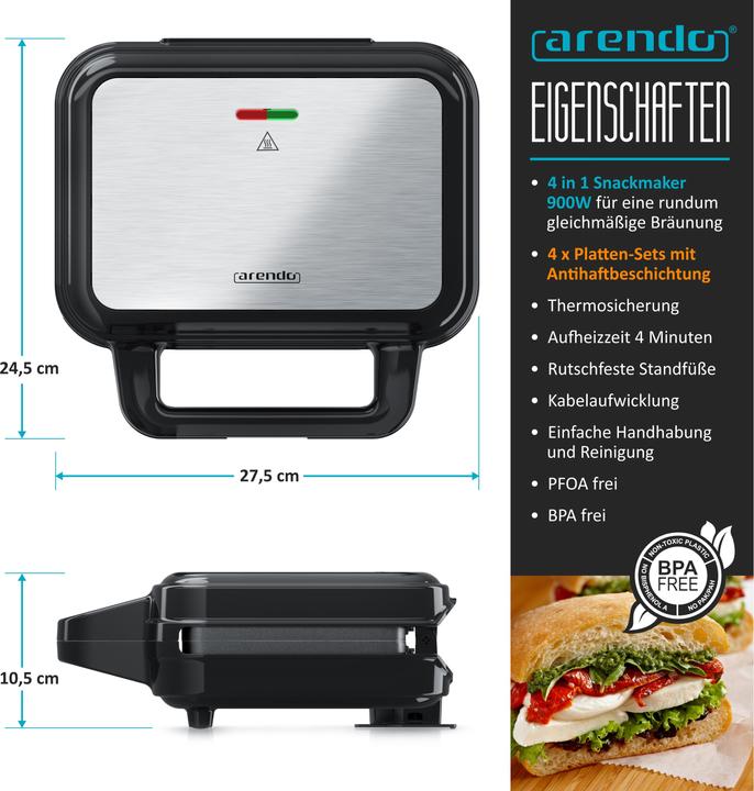 Actual product image Arendo 3-in-1 sandwich maker