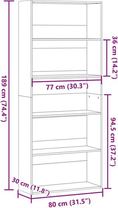 Immagine prodotto VidaXL Bücherregal Bücherschrank Standregal Raumteiler Schwarz Holzwerkstoff (80 x 30 x 189 cm)