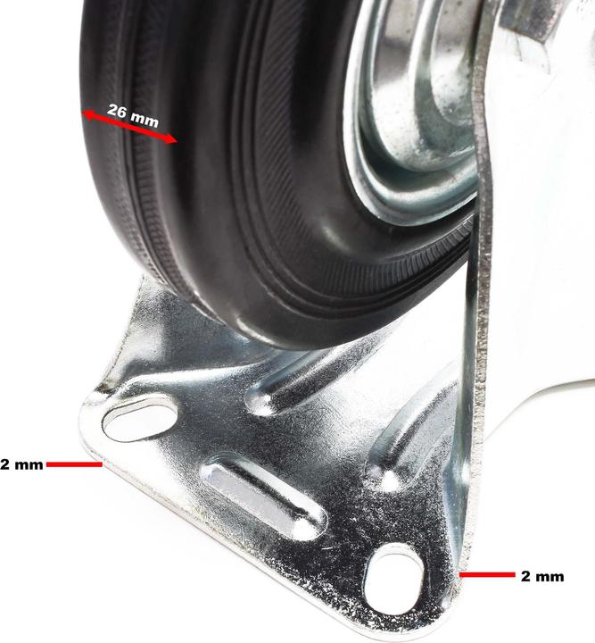 Actual product image Wiltec Set of 2 Solid-rubber Fixed Castors, Transport Rollers 100mm w/Metal Rim, Mounting Plate, 70kg/Roll