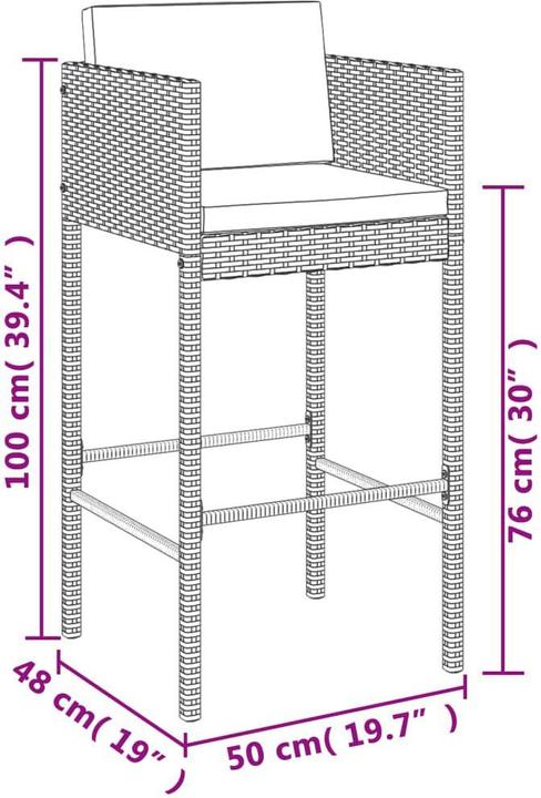 Produktbild VidaXL 7-tlg. Gartenbar-Set mit Kissen Braun Poly Rattan (48 cm)