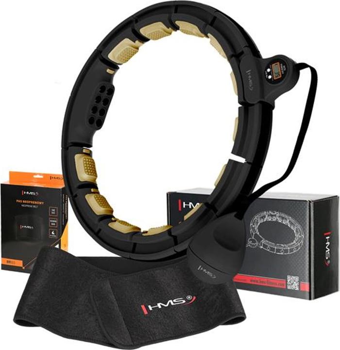Actual product image HMS Magnetic Hula Hoop Set Black/Gold Hhm13 With Counter + Slimming Belt Br163 Black