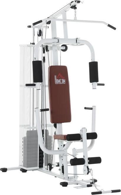Homcom Gym Kraftstation Multigym Fitnessgerät inkl. Gewichten Metall PU-Kunstleder Weiss 150x110x210cm