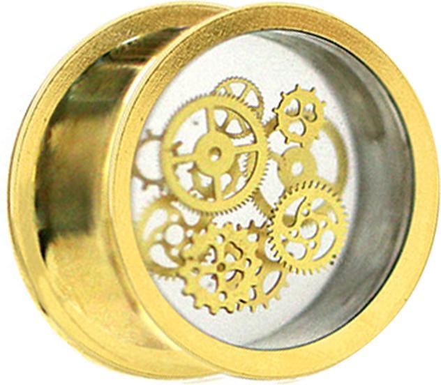 Immagine prodotto Star Piercing Spina di carne placcata oro ingranaggi steampunk epossidici trasparenti (Organico, Ottone)