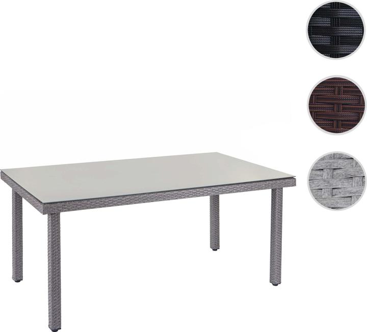 Actual product image Swisshandel24 Poly Rattan Garden Table Cava, Dining Table with Glass Top, 160x90x74cm - Grey (160 cm)