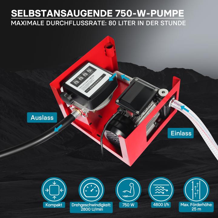 Image du produit Wiltec Pompe à Fuel Gasoil bio Autoaspirante 230V/750W 80l/min Pistolet Auto.