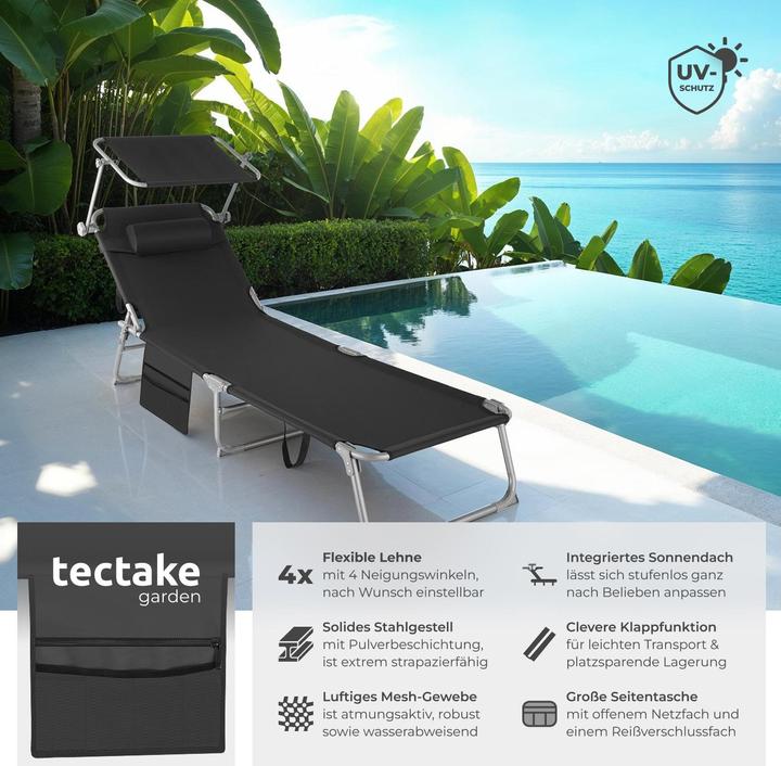 Actual product image tectake Chloé Sun Lounger 4-Position, Headrest and Bag (161 cm)