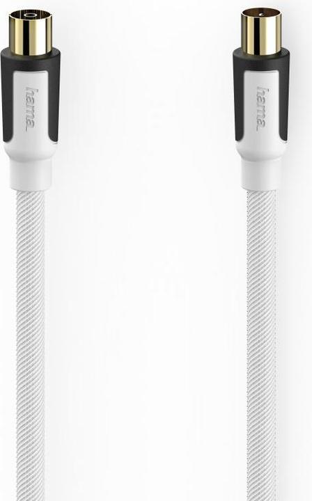 Produktbild Hama Antennen-Kabel Koax-Stecker-Koax-Kuppl., Gewebe, verg., 3,0 m, 100 dB, Weiss (100 dB, Antennenkabel)