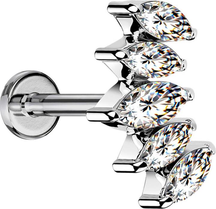 Produktbild Star Piercing Micro Labret Innengewinde silber Fächer silber mit fünf Kristalle silber (ohne Messing, Titan G23)