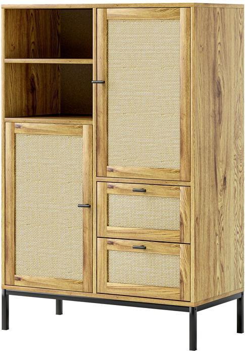 Image du produit Swisshandel24 Kommode, Aufbewahrungsschrank mit Rattan-Türen, Mehrzweckschrank mit Schubladen (80 x 40 x 120 cm)