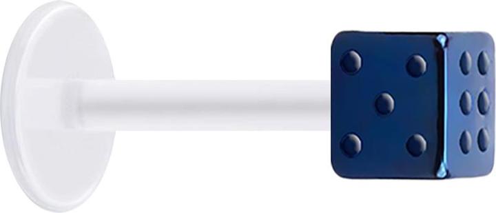 Produktbild Star Piercing Micro Labret transparent mit Würfel dunkelblau (Chirurgenstahl 316L, ohne Messing, Bioflex)