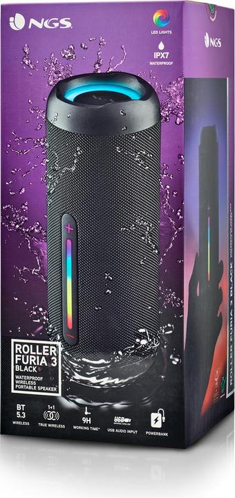Actual product image NGS Enceinte Nomade Bluetooth Roller Furia 3 (Noir) (9 h, Rechargeable battery operated)