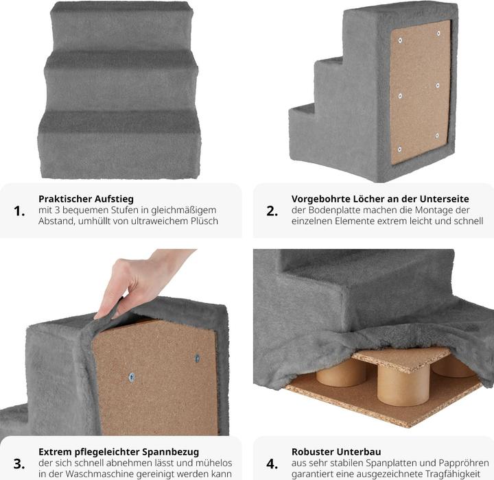 Actual product image tectake Escalier pour animaux domestiques Paw Path avec housse en peluche 37 x 45 x 34,5 cm (Dog, Cat)