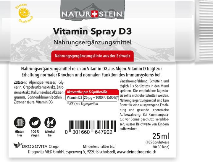 Valori nutrizionali e ingredienti Naturstein D3 (1 Pezzo/i, Getto vaporizzato, 40 g)