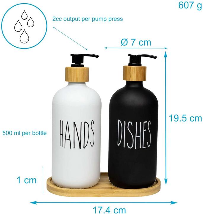 Immagine prodotto Intirilife Set di dispenser di sapone con vassoio in bambù da 500 ml (3 pezzi)