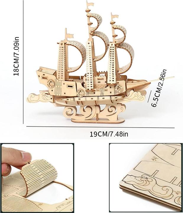Image du produit Homava Kit de construction 3D en bois pour voilier (83 pièces)