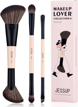 Jessup Travel Makeup Brushes Set 3pcs Double Sided Contour Brush