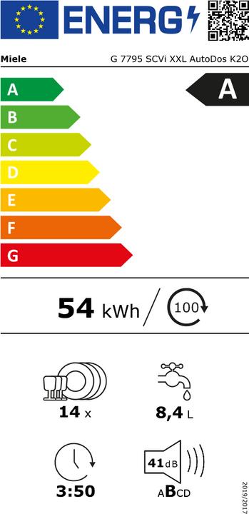 Energie-Label Miele G 7795 SCVi XXL sw EB-GeschirrspülA 60cm vollint.40dB 8.4L Schubl. AutoD.