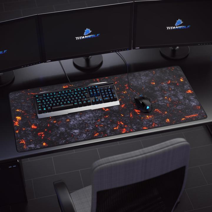 Actual product image Titanwolf Gaming mouse pad XXL, smooth fabric, speed mouse mat 900 x 400mm large surface, lava motif (XXL)