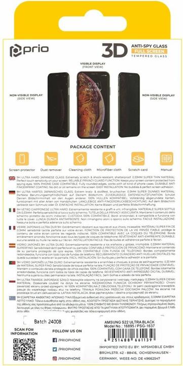 Produktbild prio 3D Anti-Spy Tempered Glass (1 Stück, Samsung Galaxy S22 Ultra)
