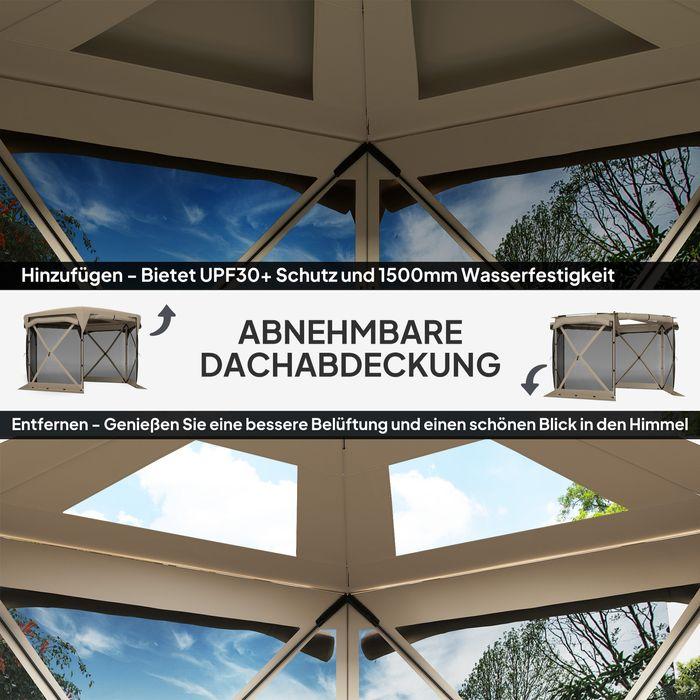 Immagine prodotto Swisshandel24 Faltpavillon sechseckig ca. 3,5x3m mit abnehmbaren Dach Wasserdicht, Khaki (345 cm, 300 cm)