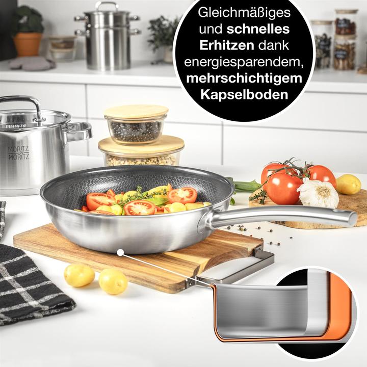 Actual product image Moritz & Moritz Stainless steel pan honeycomb structure 28cm with latest generation ceramic coating (Pan set + pot set, Stainless steel)