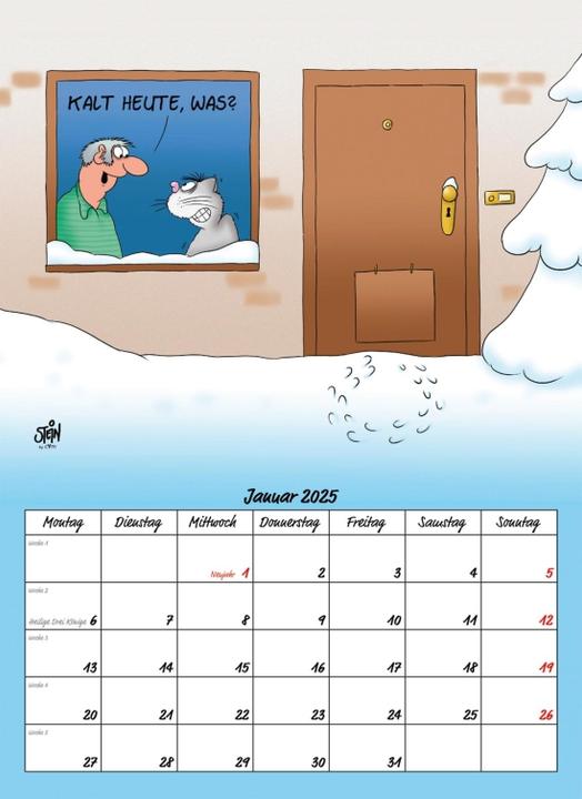 Produktbild Uli Stein Tierische Zeiten 2025: Monatskalender für die Wand (24 x 33 cm, Deutsch)